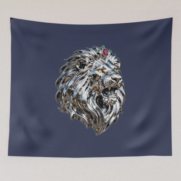 Item preview, Majestic Chrome Lion King - Futuristic Metallic Lion Head with Jewels designed and sold by chicworld2026.