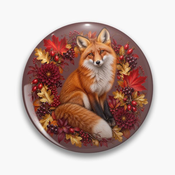 Item preview, Crimson Autumn Fox – Realistic Botanical Woodland Portrait designed and sold by Golden Era Studio.