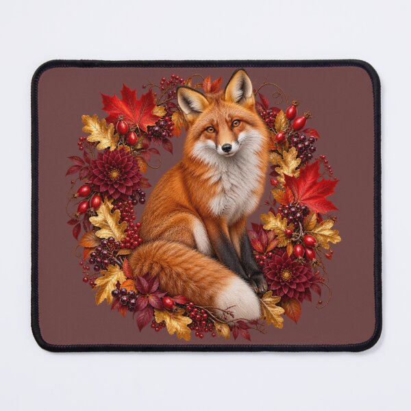 Item preview, Crimson Autumn Fox – Realistic Botanical Woodland Portrait designed and sold by Golden Era Studio.