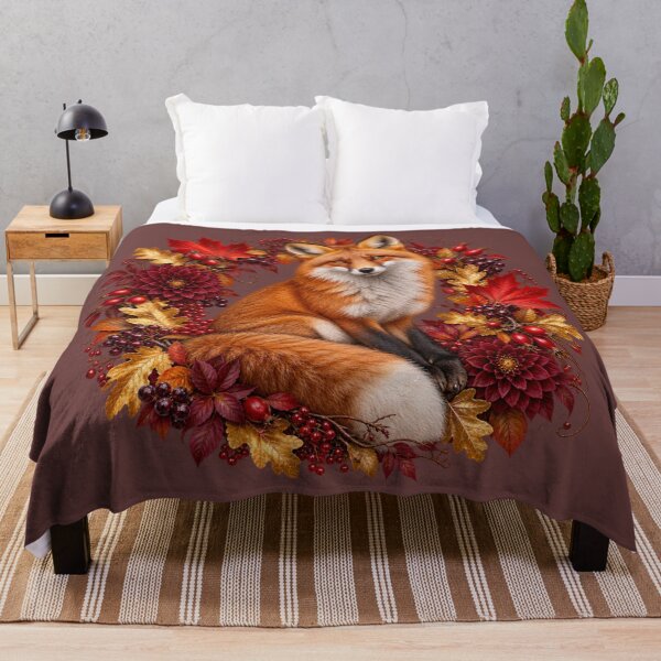 Item preview, Crimson Autumn Fox – Realistic Botanical Woodland Portrait designed and sold by Golden Era Studio.