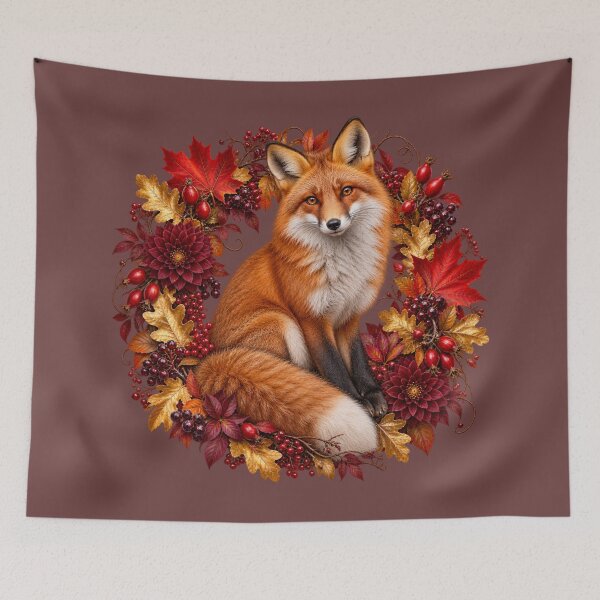 Artikelvorschau, Purpurroter Herbstfuchs – Realistisches botanisches Waldporträt entworfen und verkauft von Golden Era Studio.