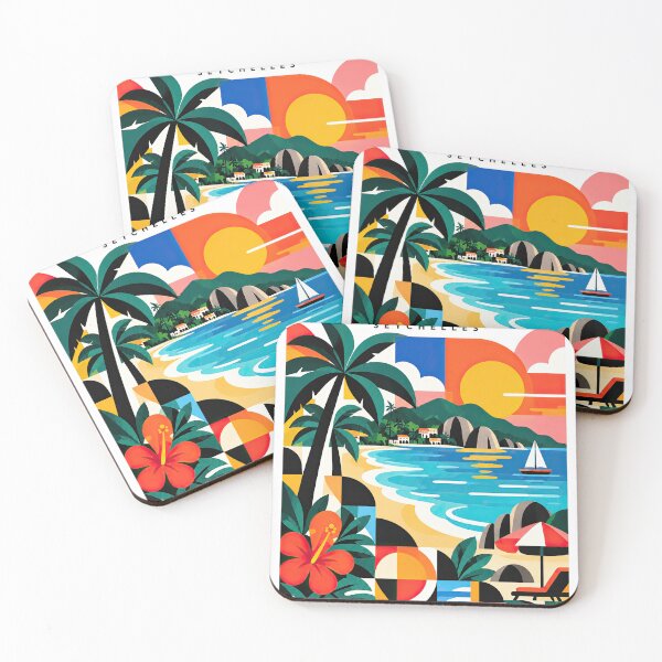 Artikelvorschau, Colorful geometric poster illustration of a tropical Seychelles entworfen und verkauft von ckybe.