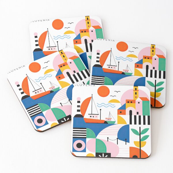 Aperçu de l'œuvre Colorful geometric illustration of a seaside village with créée et vendue par ckybe.