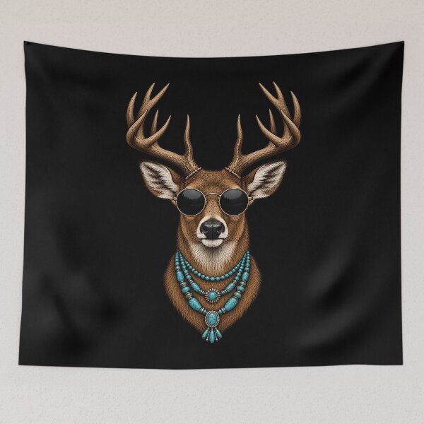 Item preview, Cool Buck Deer Antlers Sunglasses Turquoise Necklace Graphic designed and sold by Whirx.