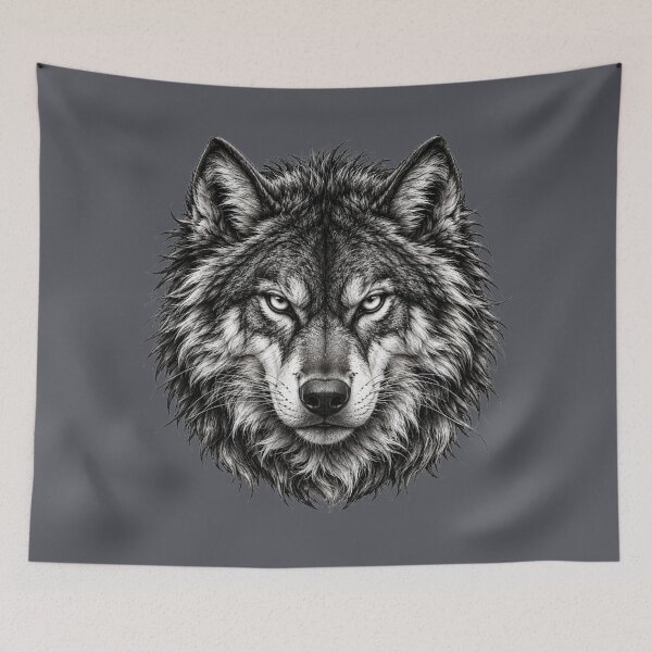 Item preview, Detailed Black and White Wolf Head - Majestic Alpha Wolf Line Art designed and sold by chicworld2026.