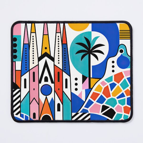 Item preview, Colorful geometric illustration of Barcelona featuring stylized designed and sold by ckybe.