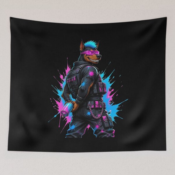 Item preview, Cyberpunk Doberman Graffiti Artist Neon Pink Goth Hip-Hop designed and sold by LazyDayzCo.
