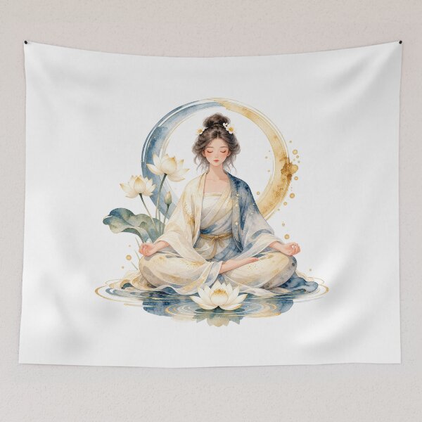 Item preview, Serene Lotus Meditation – Woman in Blue and Gold designed and sold by ZYVARENNE.