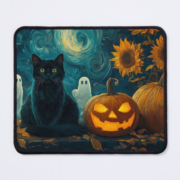 Item preview, Black Cat Halloween Night with Pumpkins & Ghosts – Whimsical Autumn Art designed and sold by elisarasada.