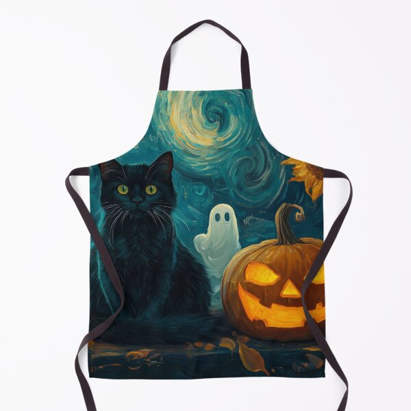 Item preview, Black Cat Halloween Night with Pumpkins & Ghosts – Whimsical Autumn Art designed and sold by elisarasada.