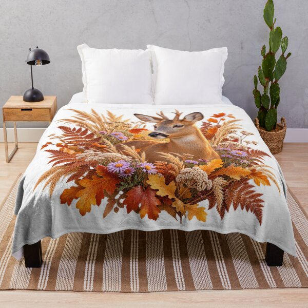 Item preview, Golden Meadow Deer – Realistic Autumn Wildflower Portrait designed and sold by Golden Era Studio.