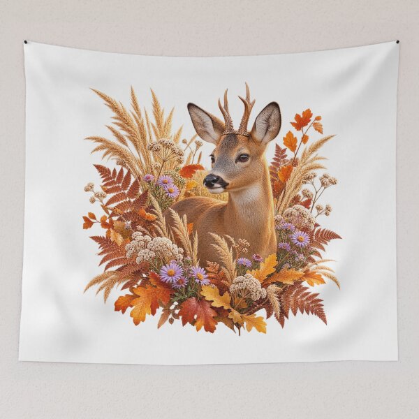 Item preview, Golden Meadow Deer – Realistic Autumn Wildflower Portrait designed and sold by Golden Era Studio.