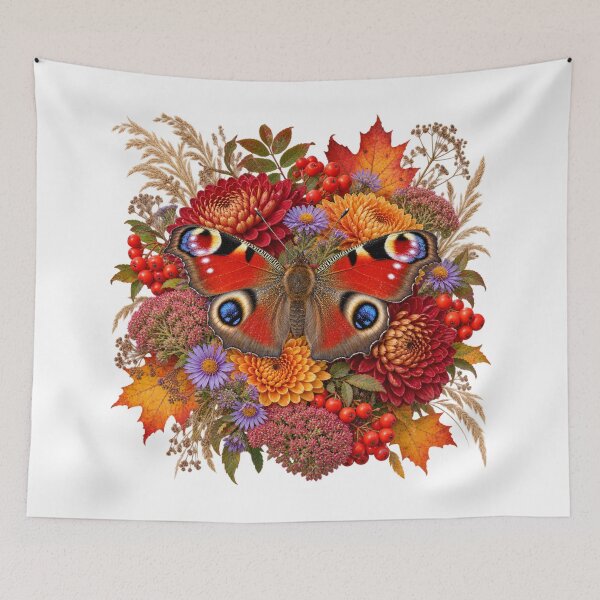 Item preview, Autumn Peacock Butterfly – Jewel Tone Floral Botanical Art designed and sold by Golden Era Studio.