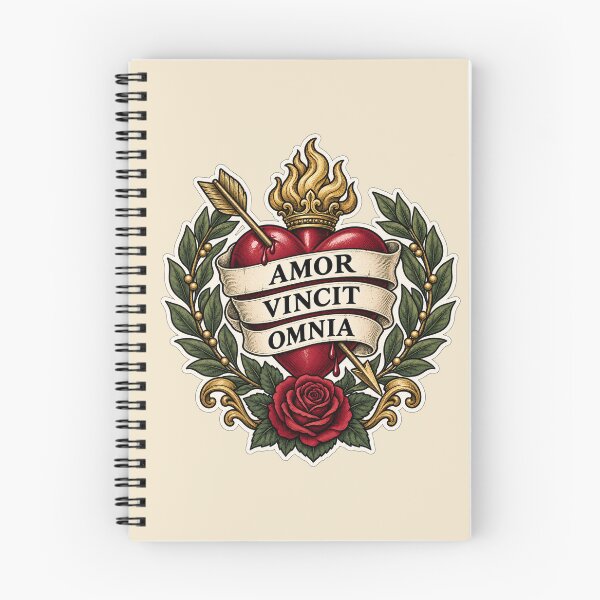 Item preview, Amor Vincit Omnia Sacred Heart Latin Tattoo Design designed and sold by MetaModel Editions.
