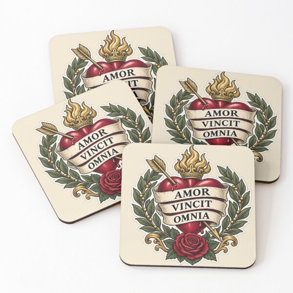 Item preview, Amor Vincit Omnia Sacred Heart Latin Tattoo Design designed and sold by MetaModel Editions.
