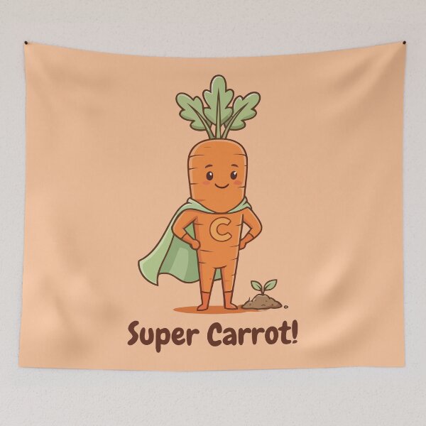 Item preview, Super Carrot Hero Cute Vegetable Superhero Mascot designed and sold by Amir Faysal.