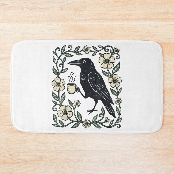 Item preview, Gothic Raven Holding Coffee Among Wildflowers designed and sold by NoeValdric.