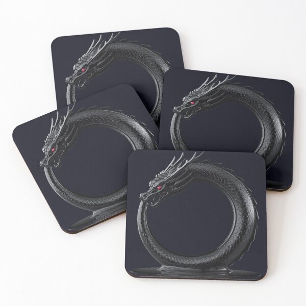 Item preview, Glossy Black Dragon Ouroboros - Sleek Metallic Serpent with Red Eye designed and sold by charmaroundyou.