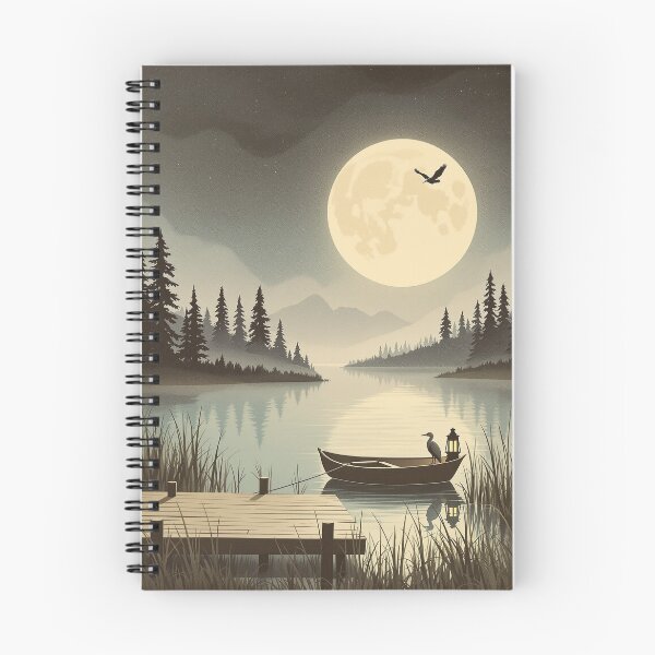 Item preview, Full Moon over the Misty Lake, Vintage Celestial Print designed and sold by GildedFolio.