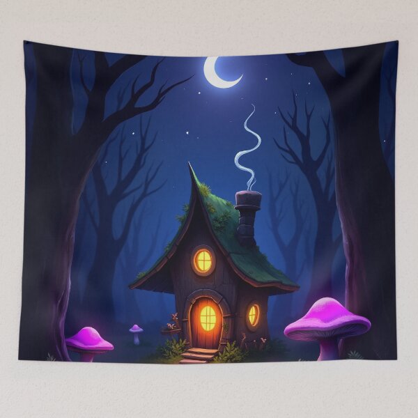 Item preview, Witch Cottage in Dark Enchanted Forest – Fantasy Moon Purple RBA-2026-0102-A designed and sold by IdeaSmith.