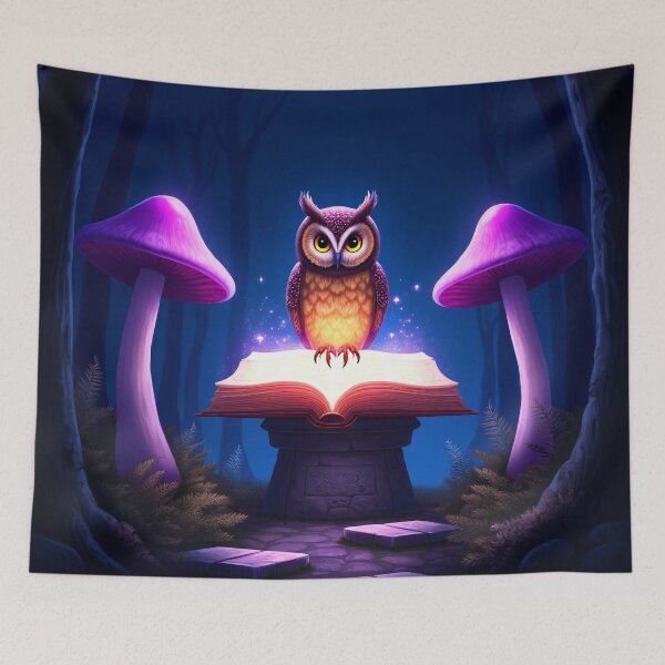 Item preview, Owl on Book in Dark Enchanted Forest – Fantasy Moon Purple RBA-2026-0107-A designed and sold by IdeaSmith.
