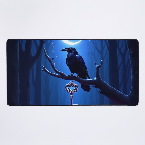 Item preview, Raven with Key in Dark Enchanted Forest – Fantasy Moon Purple RBA-2026-0108-A designed and sold by IdeaSmith.