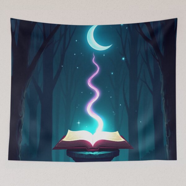 Item preview, Spellbook in Dark Enchanted Forest – Fantasy Moon Blue RBA-2026-0151-A designed and sold by IdeaSmith.