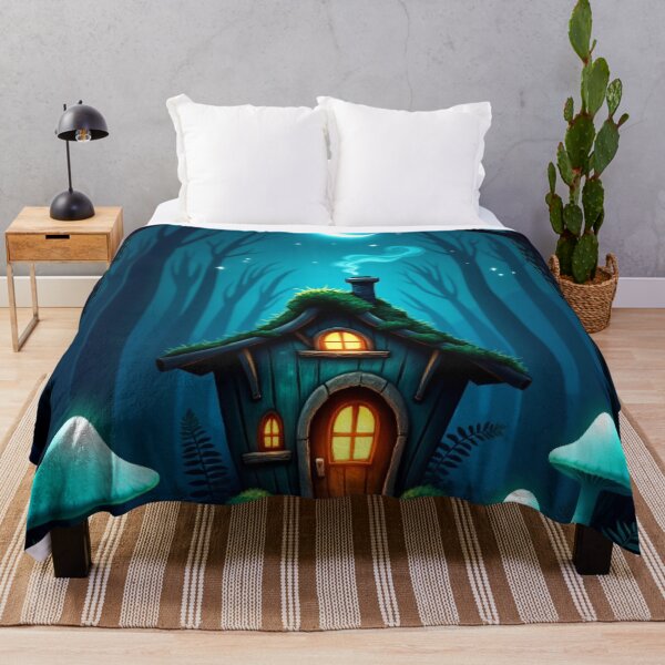 Item preview, Witch Cottage in Dark Enchanted Forest – Fantasy Moon Blue RBA-2026-0152-A designed and sold by IdeaSmith.