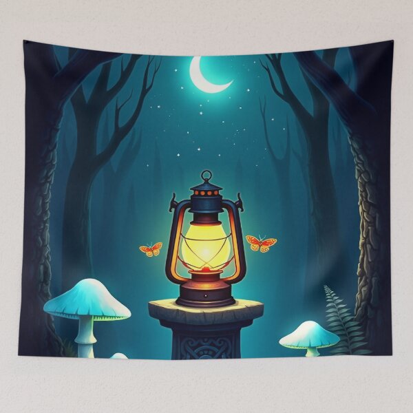 Item preview, Old Lantern in Dark Enchanted Forest – Fantasy Moon Blue RBA-2026-0154-A designed and sold by IdeaSmith.
