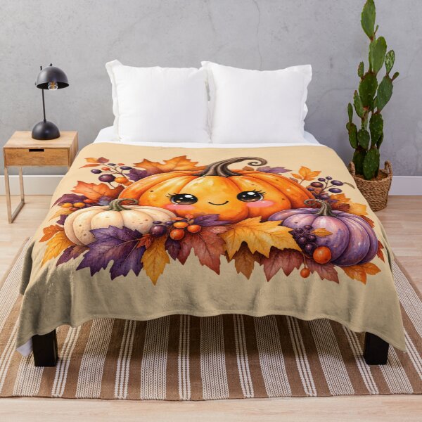 Item preview, Cute Kawaii Pumpkin Autumn Harvest with Fall Leaves designed and sold by blankTeeShirt.