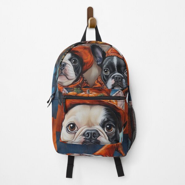 Artikelvorschau, Halloween-Kunst: Französische Bulldoggenmutter mit Welpen und Kürbissen – Hexenhund-Motiv entworfen und verkauft von elisarasada.