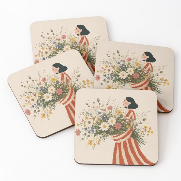 Item preview, Woman Carrying Giant Wildflower Bouquet designed and sold by artswag.