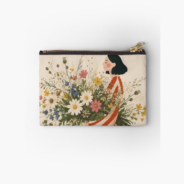 Item preview, Woman Carrying Giant Wildflower Bouquet designed and sold by artswag.