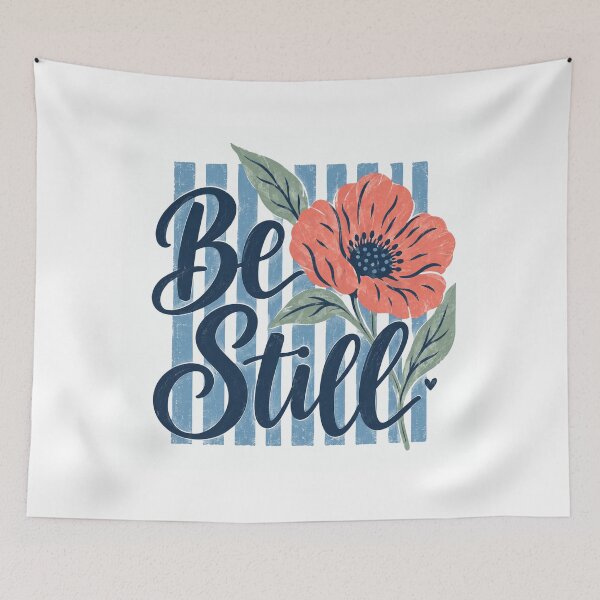 Item preview, Be Still Floral Poppy with Blue Stripes designed and sold by Cute-and-Co.