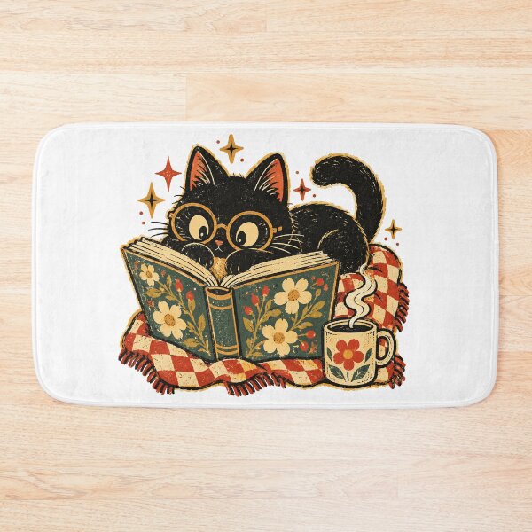 Item preview, Vintage Black Cat Reading a Floral Book designed and sold by Cute-and-Co.