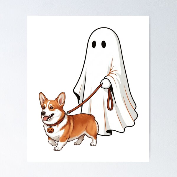 Item preview, Spooky Ghost Walking Pembroke Welsh Corgi Dog Lover Halloween Art designed and sold by raedattia.