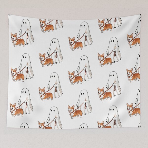 Item preview, Spooky Ghost Walking Pembroke Welsh Corgi Dog Lover Halloween Art designed and sold by raedattia.