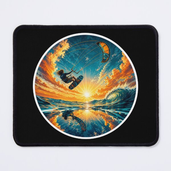 Item preview, Kitesurfer in Flight Painterly Circular Art Print Sticker Kiteboarding Gift designed and sold by sharifex.