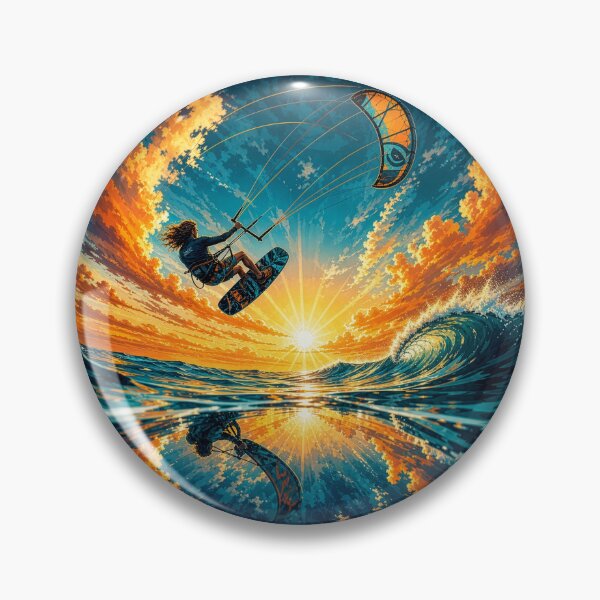 Item preview, Kitesurfer in Flight Painterly Circular Art Print Sticker Kiteboarding Gift designed and sold by sharifex.