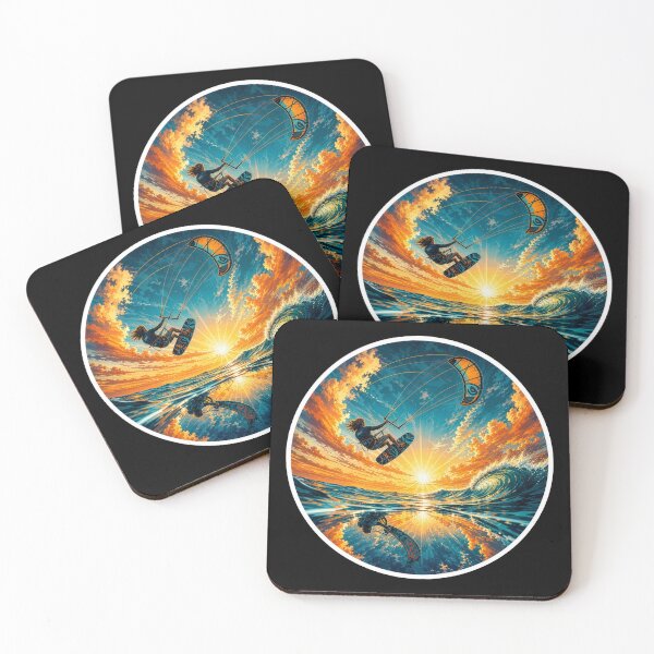 Aperçu de l'œuvre Autocollant circulaire à motif pictural représentant un kitesurfeur en vol - Cadeau pour les passionnés de kitesurf créée et vendue par sharifex.