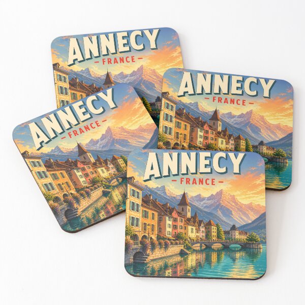 Item preview, Annecy France Sunset – Vintage Travel Poster designed and sold by LSVart.