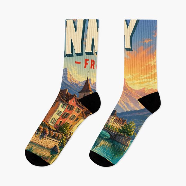 Item preview, Annecy France Sunset – Vintage Travel Poster designed and sold by LSVart.
