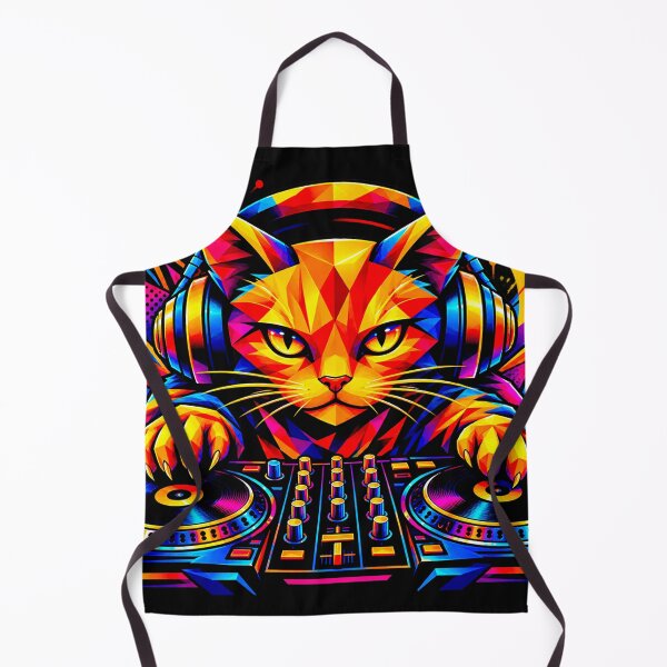 Item preview, Neon DJ Cat – Disc Jockey Cat with Headphones and Turntable | Colorful Musical Art designed and sold by Kittcatking.