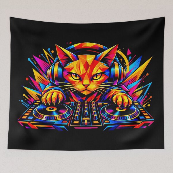 Item preview, Gato DJ Neón – Gato Disc Jockey con Auriculares y Tocadiscos | Arte Musical Colorido designed and sold by Kittcatking.