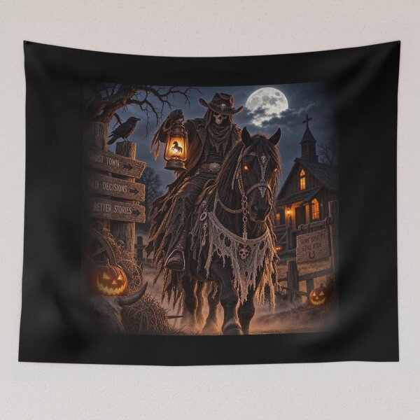 Aperçu de l'œuvre Ghost Rider – Halloween hanté dans un western créée et vendue par QuarterHorseArt by Just my Studio.