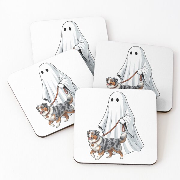 Item preview, Spooky Ghost Walking Australian Shepherd Blue Merle Dog Halloween Art designed and sold by raedattia.