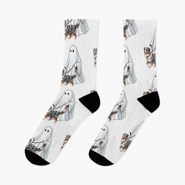 Item preview, Spooky Ghost Walking Australian Shepherd Blue Merle Dog Halloween Art designed and sold by raedattia.