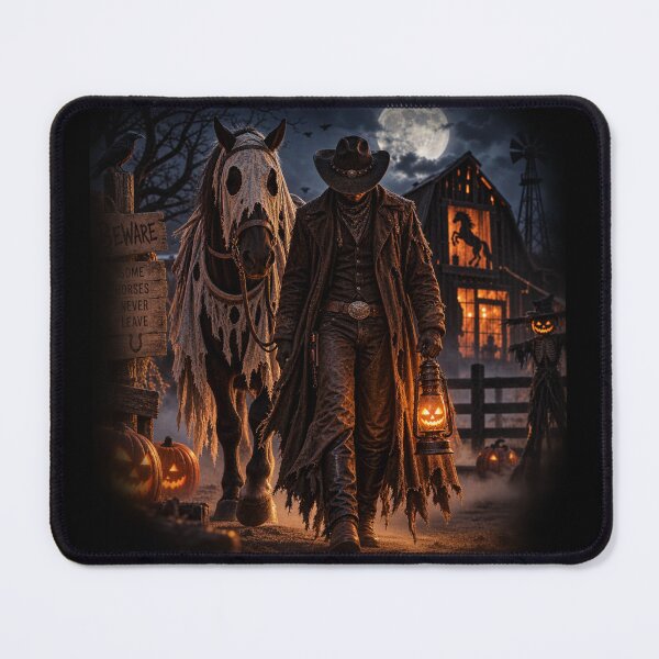 Item preview, Beware – Haunted Cowboy & Ghost Horse Halloween designed and sold by  QuarterHorseArt by Just my Studio.