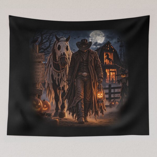 Item preview, Beware – Haunted Cowboy & Ghost Horse Halloween designed and sold by  QuarterHorseArt by Just my Studio.