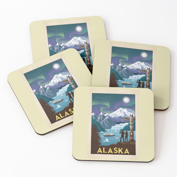 Item preview, Alaska Vintage Travel Poster - Northern Lights & Wilderness designed and sold by ArtworkNorth.